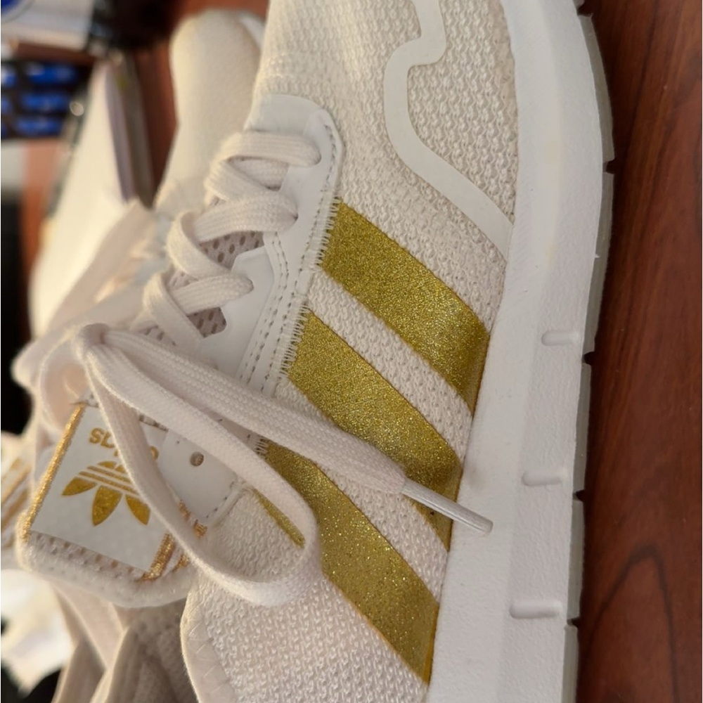 Adidas Women’s White and Gold Sneakers